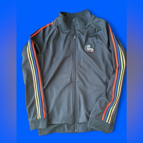 Cat & Jack Black Track Jacket with Rainbow Trim Sz Youth 14 - Picture 1 of 3